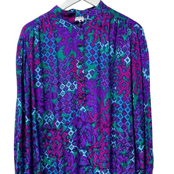 Vintage Silk Blouse Size 16 Anne Crimmins for Umi Collections 90s Purple Print - Picture 3 of 12